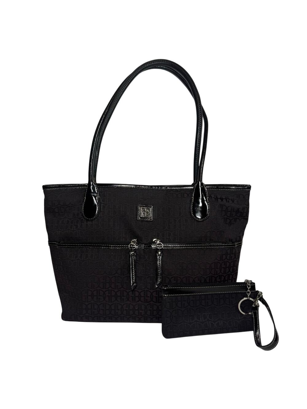 Giani Bernini Black Logo Tote Shoulder Bag with Matching Mini Wristlet Pouch